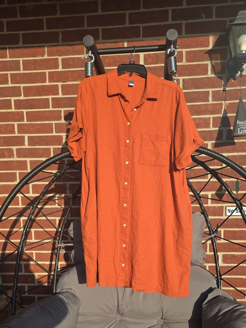 💢Old Navy Women's Short-Sleeve Button-Down Shirt in Rust.💢 Linen Blend